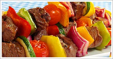 colorful beef kabobs